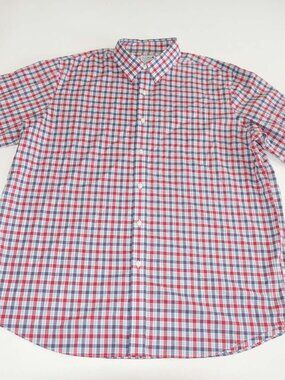 L.L. Bean Men's Traditional Fit Button Front Shirt Size XL Red White Blue Plaid